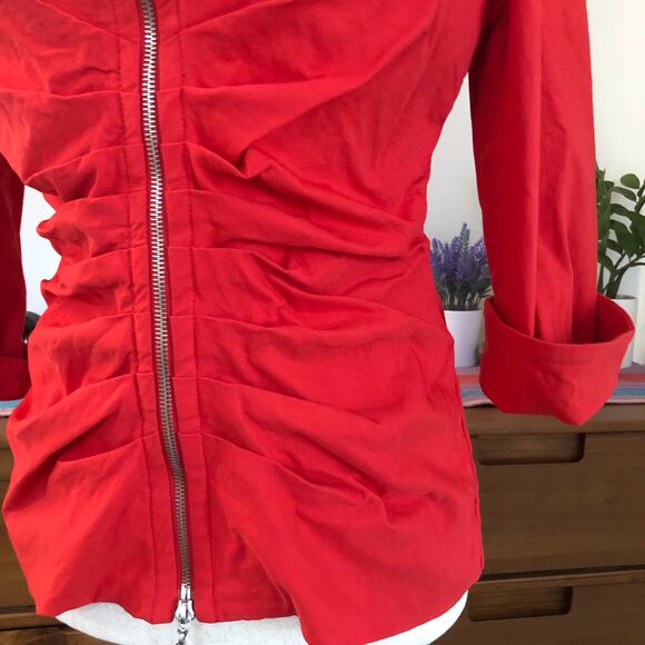 VTG Joseph Ribkoff Red Zip Front Blazer Jacket Fitted 12 Large Office Siren Y2K - Picture 3 of 11